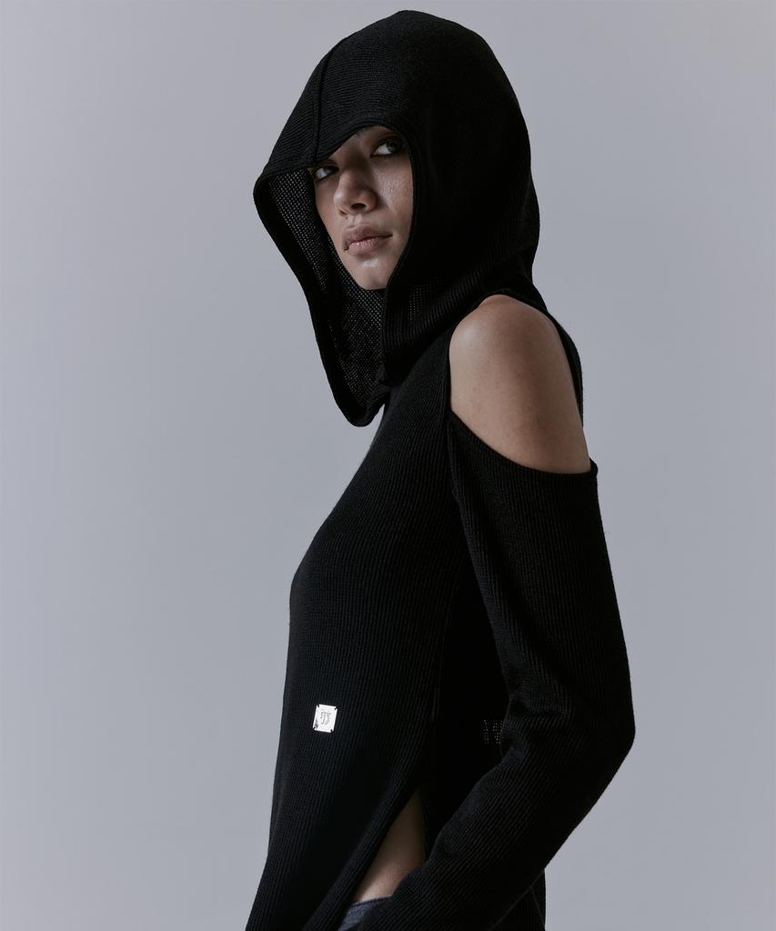 Teulimingbeodeu Hooded Cold-Shoulder One-Piece [ Black ]