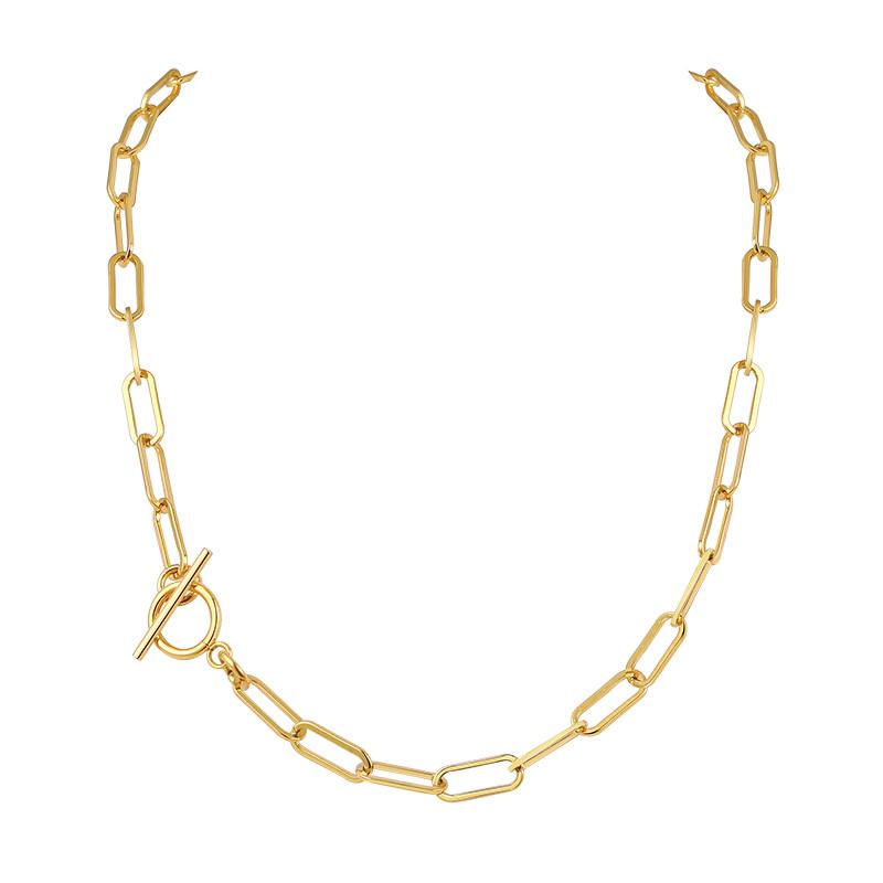 Chic Rectangle Chain Necklaces for Women,Gold Color Stainless Steel Paperclip Link Choker with Toggle Clasp, Party Gifts for Her