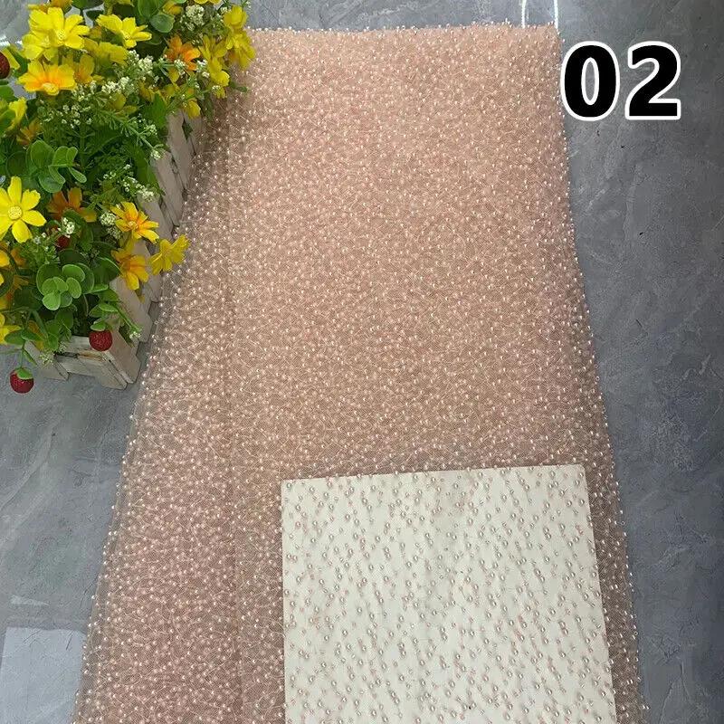 90x125cm Luxury Embroidery Pearl Sequin Loose Bead Fabric DIY Handmade Dress Material High Quality Handmade Pearl Beads Mesh