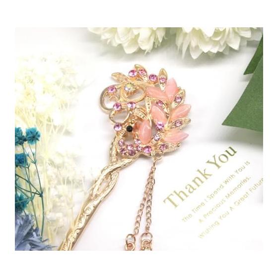 Miaomyao Hairpin, Antique Metal Peacock Hair Accessory, Pink Gold, for Kimono, Yukata, Formal Wear, and Casual Styles