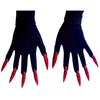 Gants Noirs Ongles Rouges - Adulte - Longs Ongles Pailletés - Utilisation Intérieure