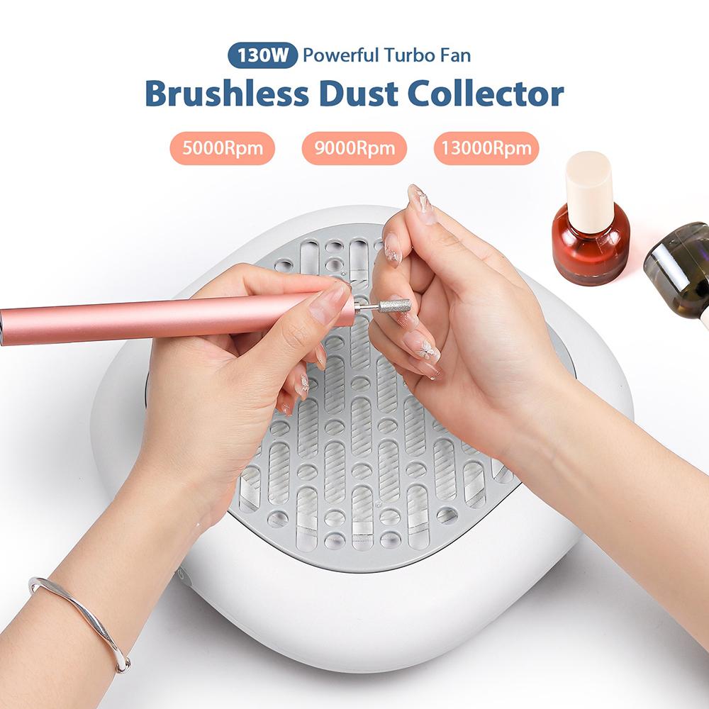 130W Super Suction Brushless Nail Dust Extractor Powerful Nail Dust Collector Nail Art Manicure Fan Vacuum Cleaner With 2 Filter