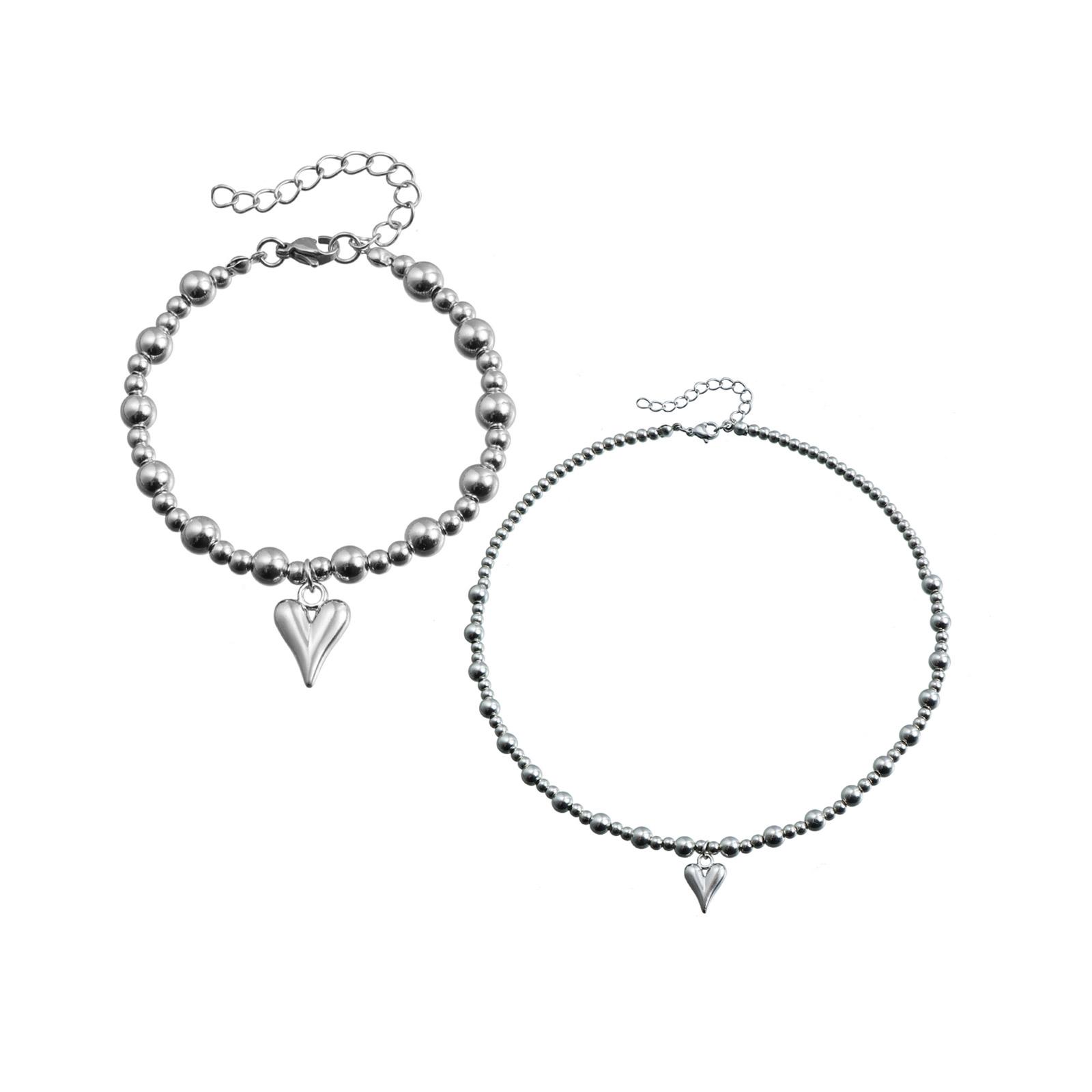 

Комплект из ожерелья и браслета с подвеской в виде сердца ручной работы, регулируемая длина, стильные украшения для женщин и девочек