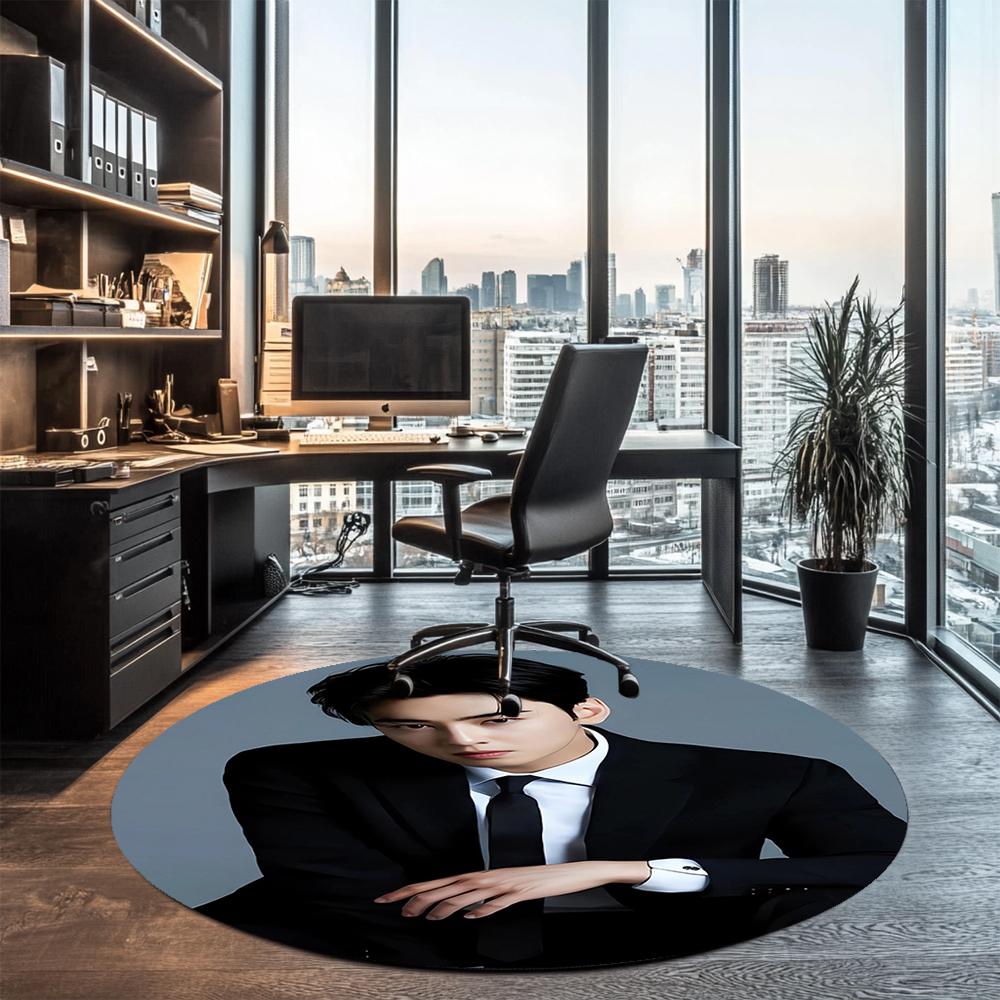 Cha Eun Woo Printed Round Rug Carpet Chair Rug Area Rug Entryway Doormats,for Office Chair Living Room Bedroom Kitchen Room.