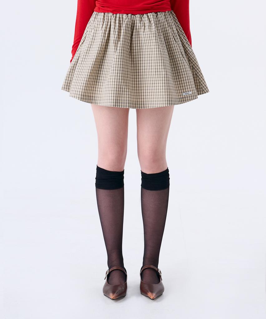 Kisyoleu Shirred Mini Skirt_Beige Check