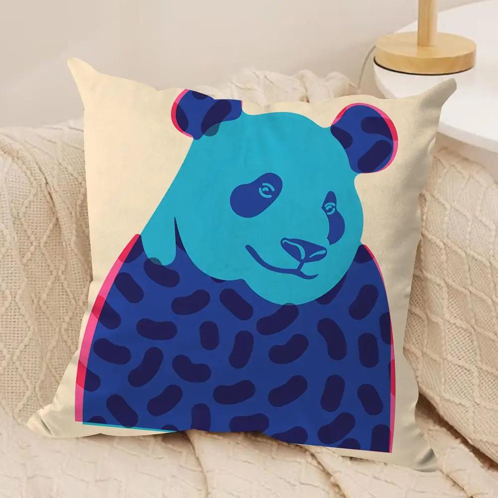Panda tropical leaves Cushion Cover Silky Short Plush Invisible Zipper Dustproof Sofa Pillow Case for Home Decor
