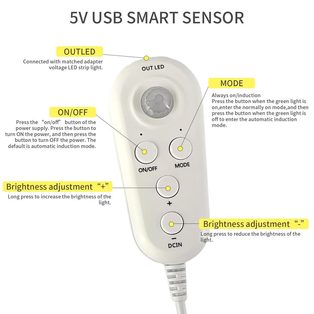 Clearhill Human Sensitive LED Tape Light Strip Light with Sensor Flexible 5M Natural White 4000K Powerful Width 8mm 320 USB Powered IP20 5V For Stairs