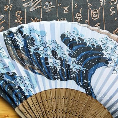 Leque Japonês Dobrável Vintage Seda Feito à Mão Decorativo Onda de Kanagawa Leque Dobrável Arte Artesanato Presente Leques de Mão Adereços de Performance