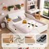 Upholstered Bed with Children's Desk and Stool, With Storage Shelf, Soft Headboard, Children's Bed with Wooden Slats, Velvet, White, 140x200cm