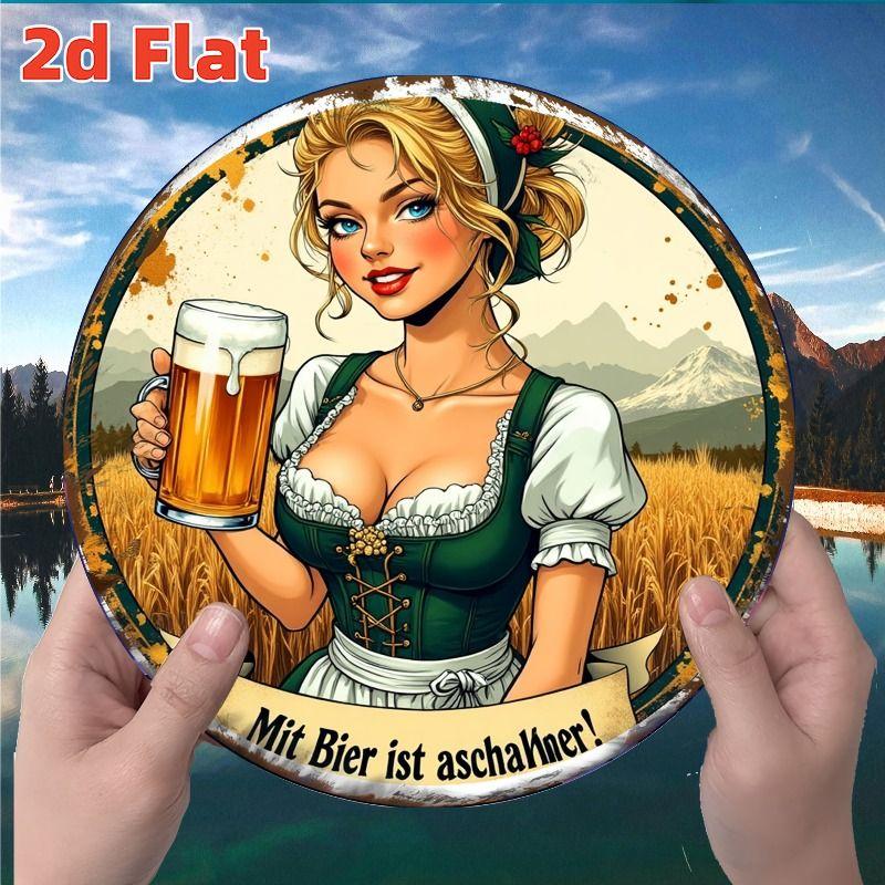 Retro Girl Tin Metal Logo Round Painting for Bar Restaurant
