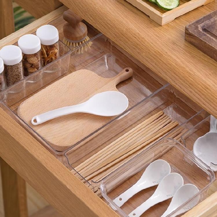 Clear Drawer Organiser Trays Set Desk Drawer Dividers Bathroom and Dresser Drawer Storage Bins Set For Kitchen Office