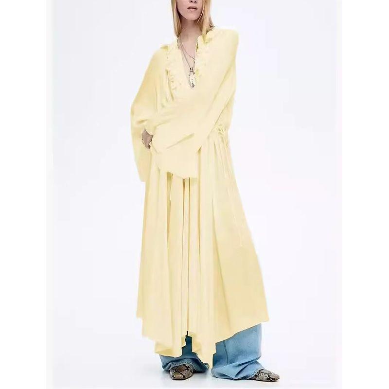 Summer New Product Women's Clothes French Style Wear Lace-up Long Sleeve Loose Long Dress 1284880