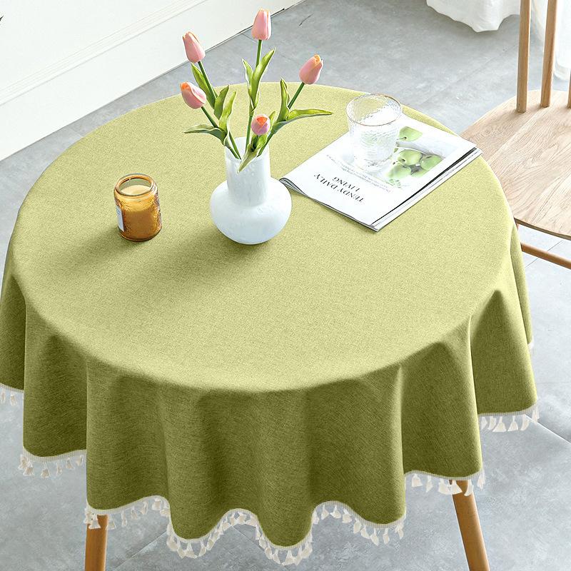 

Tablecloth Waterproof and Oil-proof Wash-free Nordic Solid Color Blended Cotton and Linen Round Table Mat Fabric Round Table Desk Coffee Table Cloth 120cmm