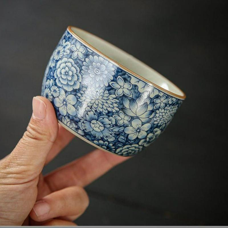 Vintage Handmade Blue and White Porcelain Tea Cups Chinese Style Home Cover Bowl Tea Maker Gaiwan Kung Fu Teaware Accessories