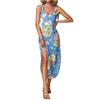 Robe d'été longue pour femme, sans manches avec fente latérale, longue robe débardeur imprimée pour Pâques