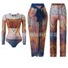 Women's Three-Piece Set: One-Piece Long-Sleeved Sun Protection Swimsuit with Mesh Long Pants