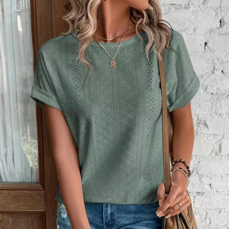 Summer Spring Solid Color Tshirt Loose Fit Round Neck Short Sleeve