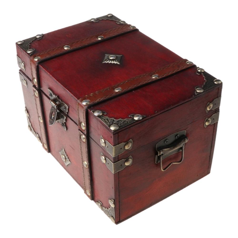 With Bronze Color Lock Wooden Treasure Box Vintage Trunk Containers Treasure Chest  Sundries