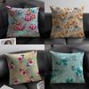 Classic Floral Print Elegant Cushion Cover Natural Linen Organic Fabric Double-Sided Printing Sofa Home Decor Gift Pillow Case
