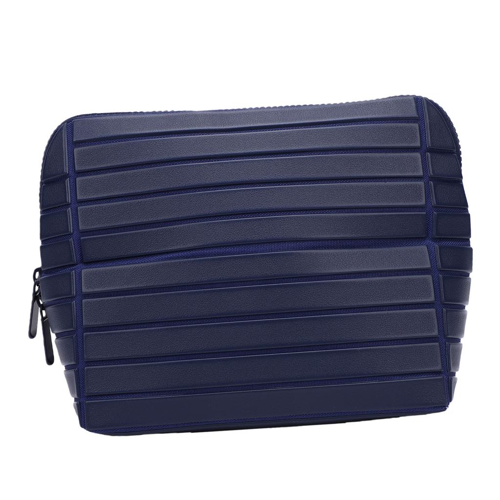 Makeup Bag Travel Cosmetic Organizer Large Capacity Toiletry Bag with 180 Degree Opening Navy Blue Striped