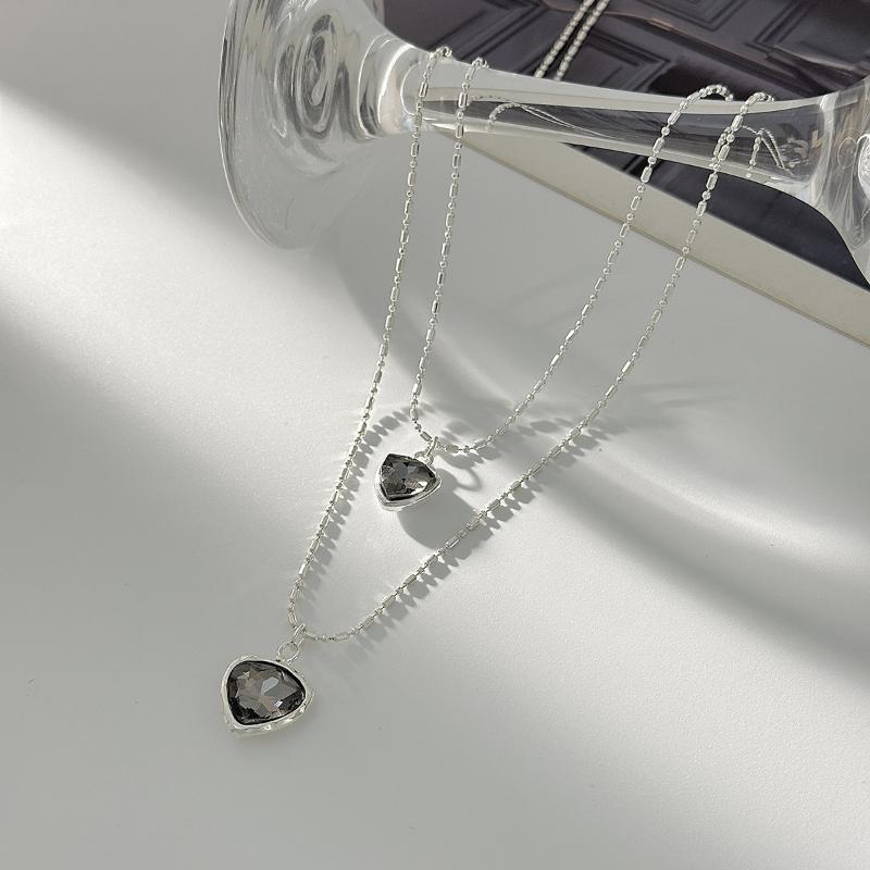 New Acrylic Crystal Necklace For Women Double-Layer Black Heart Pendant Necklace Wedding Party Jewelry Gift