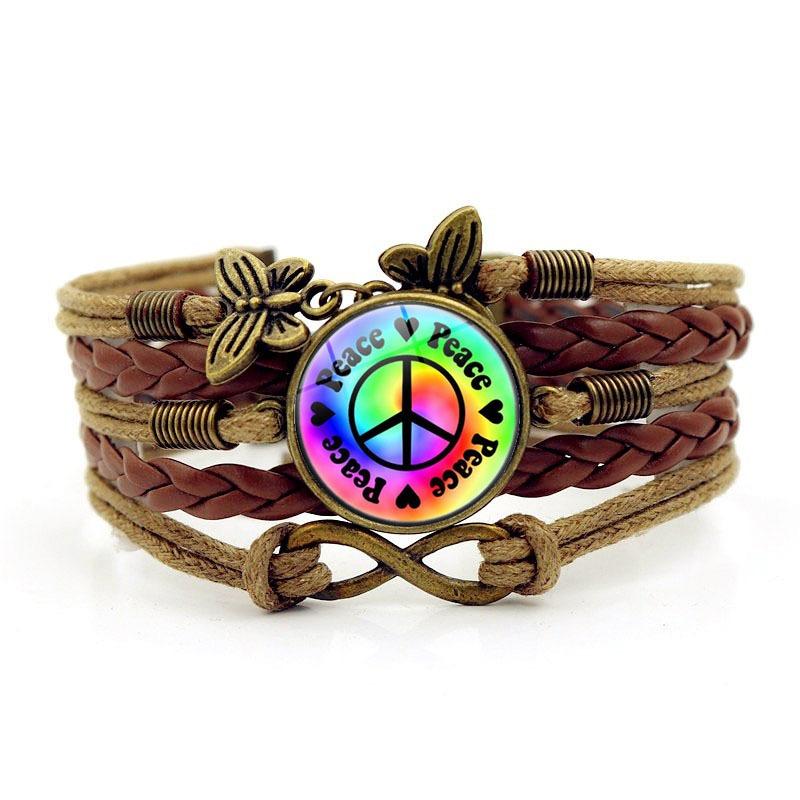 Colorful Peace Logo Time Gem Bracelet Women's Fashion Butterfly Infinity Symbol Hand-woven Multi-layer Hand Jewelry