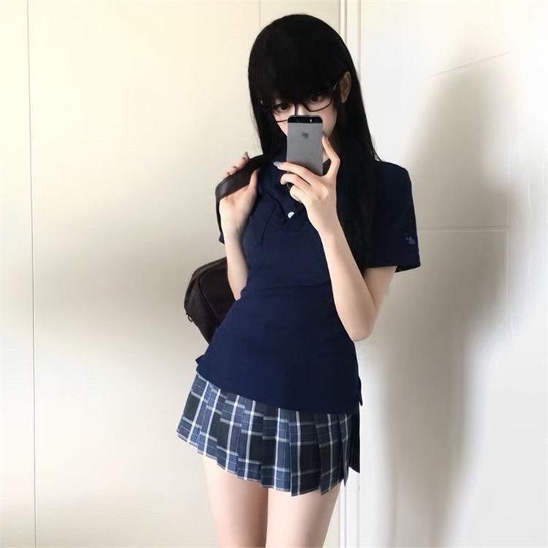 Japanese College Style Embroidered Polo T-Shirt & Shorts Set
