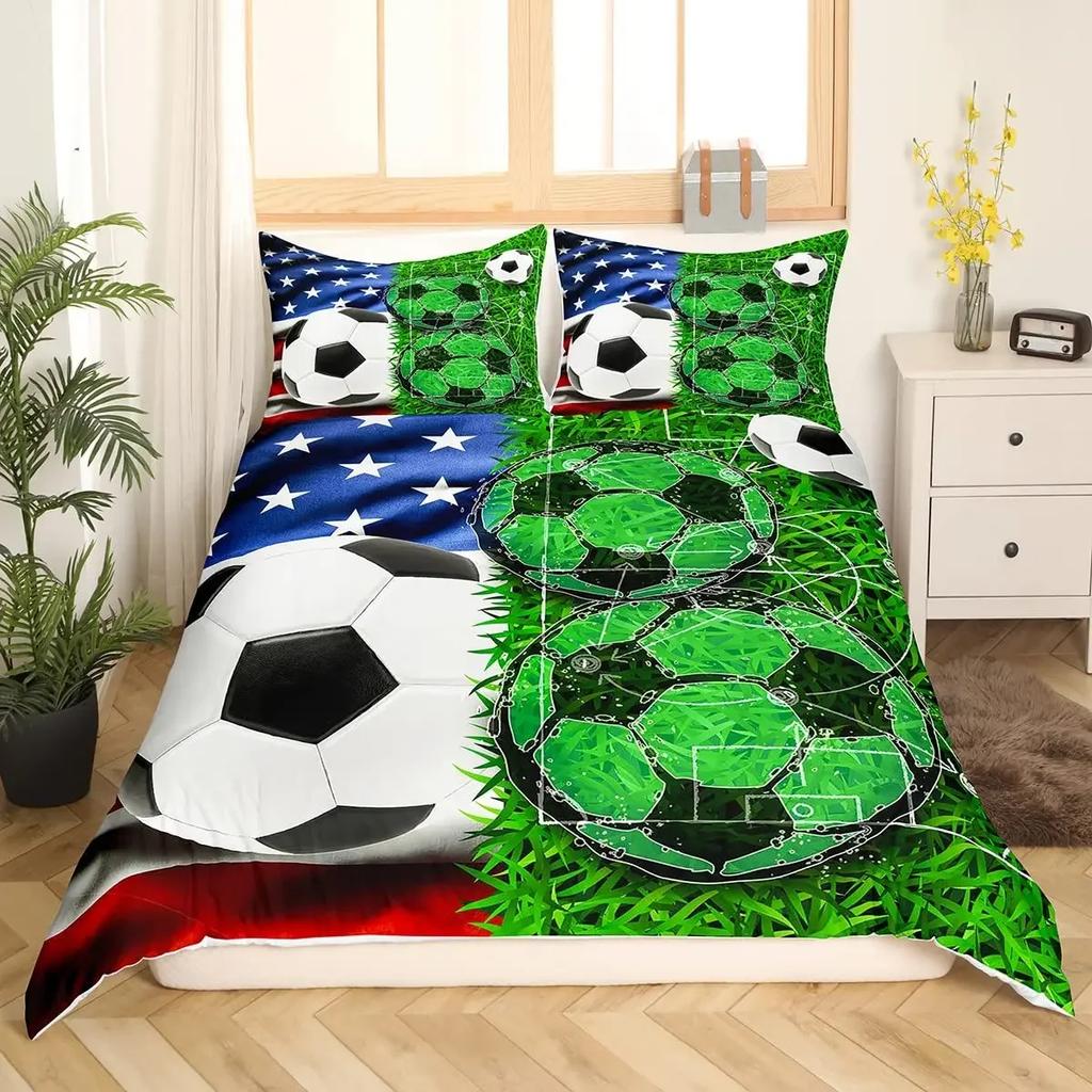 Football Duvet Cover Set Hand Drawn Sketch Soccer Sports Bedding Set for Boys Teens Men Twin Comforter Cover