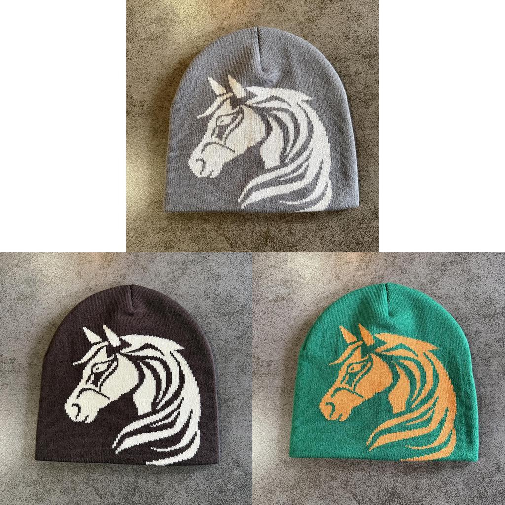 Pony Pattern Wool Beanie With Warmth And Foldable Design For Autumn Winter Fashion