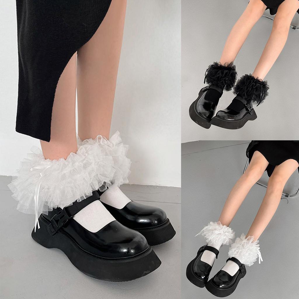 1 Pair of Ruffle Ankle Socks Sweet Frilly Socks Ballet Socks Bows Lace Top Sock
