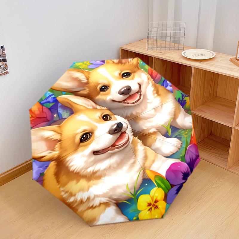 

1 PC Automatic Folding Umbrella - Happy dog Pattern, Portable & Foldable Design with 8 Ribs, Christmas Birthday Gifts