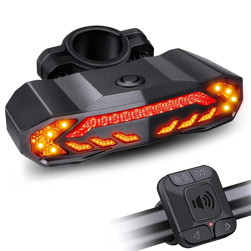 Extractme Bicycle Rear Light Alarm Waterproof Rechargeable Scooter Bike Turn Signal Warning Lamp Auto Brake Light