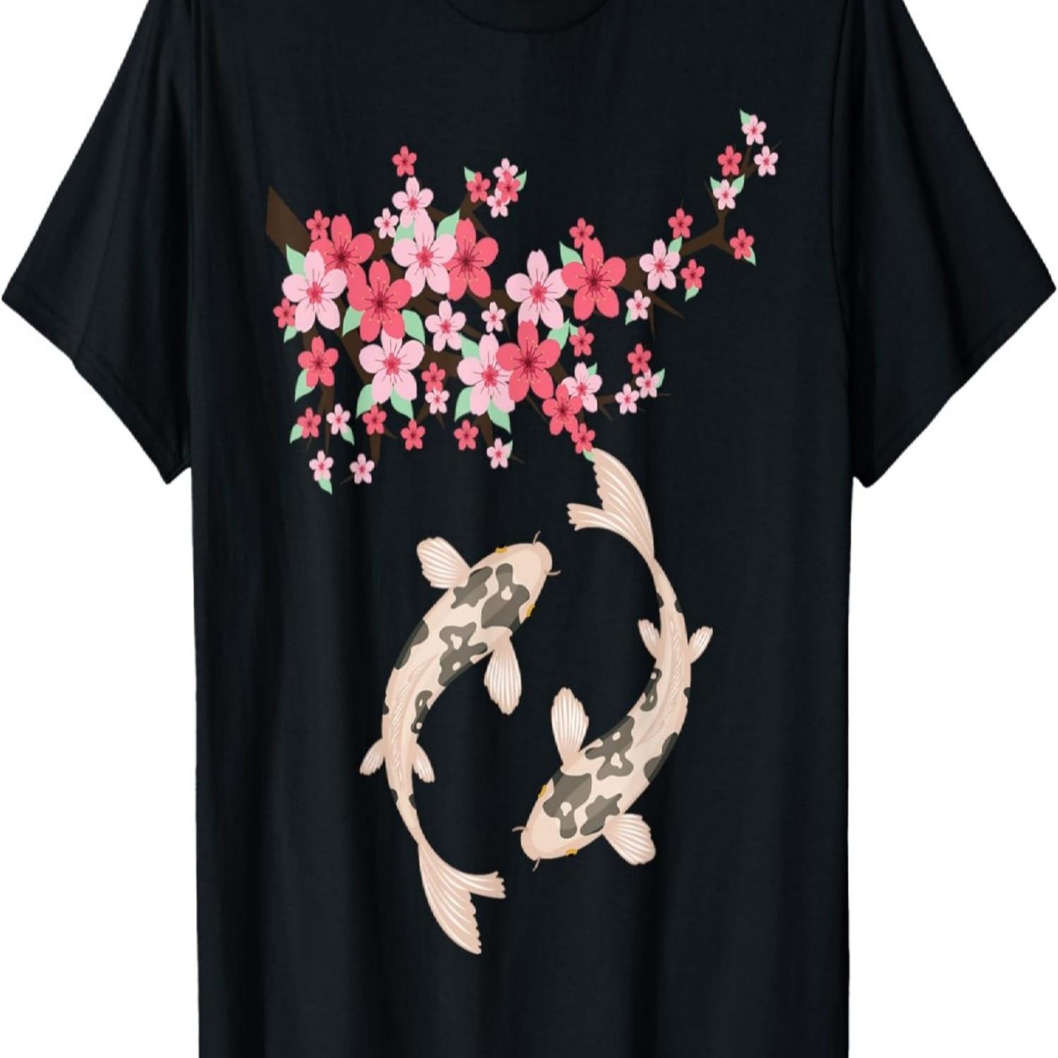 Koi Carp Nishikigoi Fish Cherry Blossoms Men Women T-Shirt(10) S чёрный