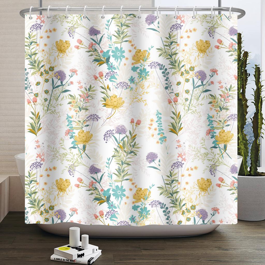 Fresh Flowers Print Shower Curtain Small Floral Home Bathroom Decoration Bath Curtains Waterproof Polyester Fabric With 12 Hooks