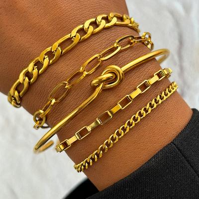 Armbånd i rustfritt stål Lett luksus Retro Kreative armbånd Flerlags slangekjedearmbånd for kvinner Zirkon Festklær