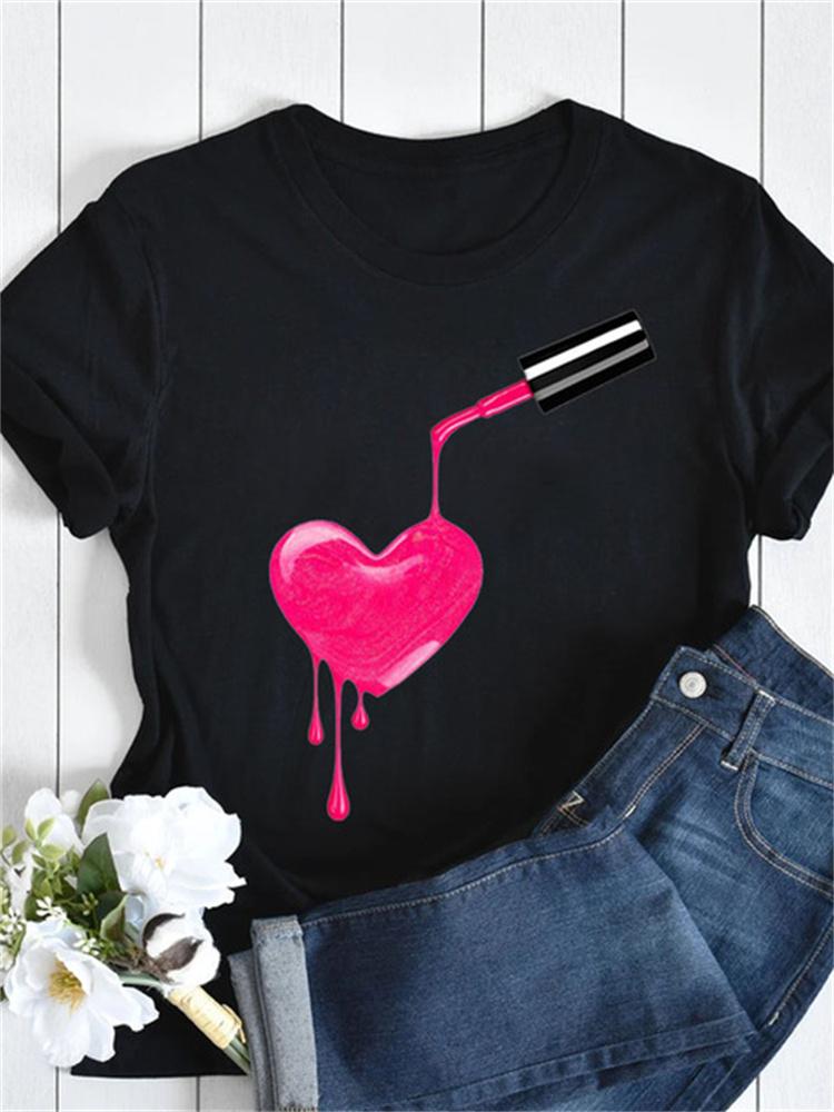 Maycaur New Nail Polishl Women's Fashion Tops 90s Girls Streetwear Casual Short Sleeve T-shirts Women's T-shirts Female Tops Tee