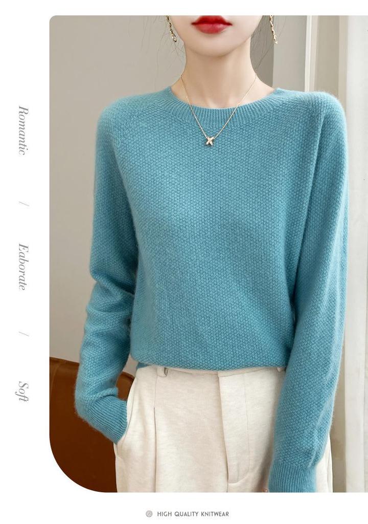 Women's Andy Plush Osmanthus Stitch Loose Knit Pullover Sweater - Round Neck, Solid Color, Versatile Base Layer