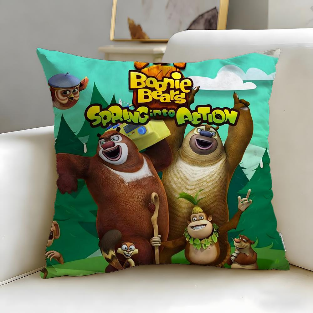 classic cartoon Boonie Bears Cushion Cover Soft & Easy-Wash Pillow Case – Versatile for Couch, Bed, Travel and Office