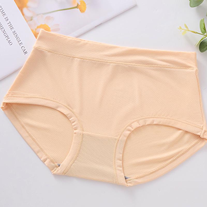 Women's Ultra-Thin Ice Silk Panties: Breathable Mesh, Mid-Waist, Plus Size, Seamless, Cotton Crotch