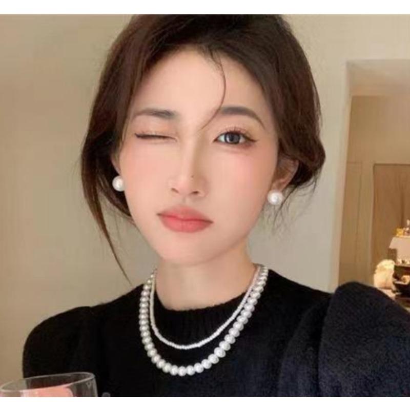 Meier Vintage court style double-layer pearl necklace ~ high-end versatile hong kong style ins neck chain choker collar clavicle chain