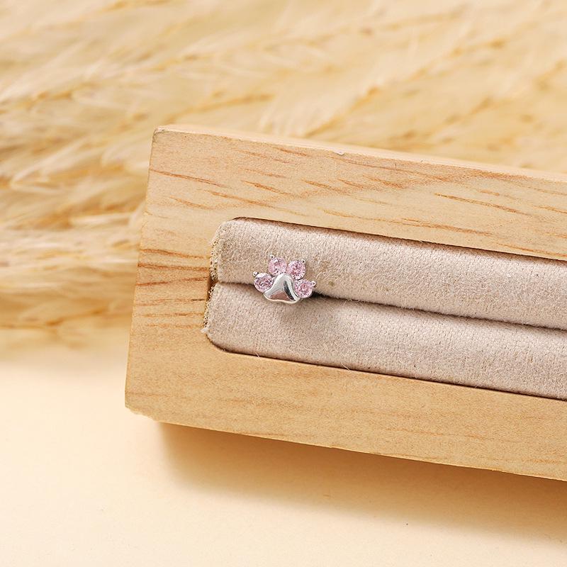 Sweet Pink Zircon Titanium Ear Stud Set: Butterfly, Heart & Cat Paw Designs