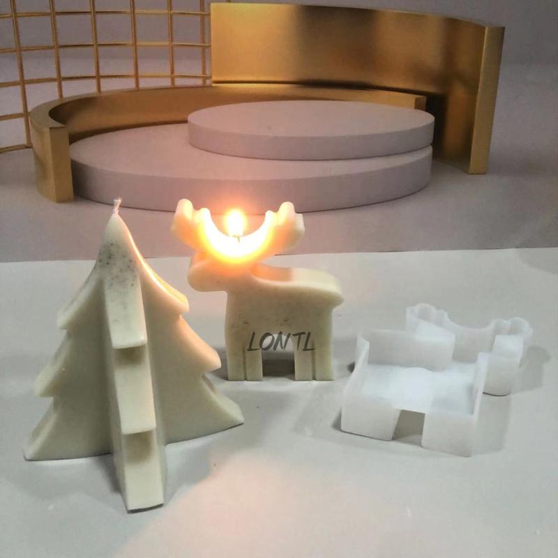 New Sika Deer Christmas Tree Silicone Candle Mold Christmas Decoration Plaster Craft Resin Make DIY Soap Molud Holiday Gift