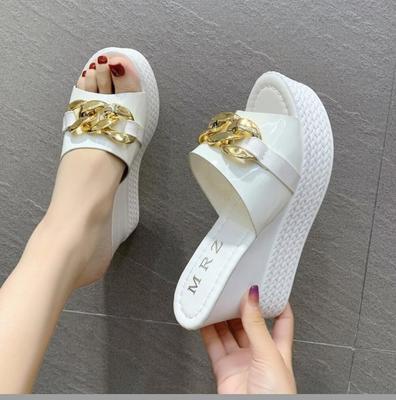 Fashion White Platform Slippers Chain High Heels Slippers Women's Wedding Shoes Summer Casual Wedges Slides Ladies Beach Sandals Heels