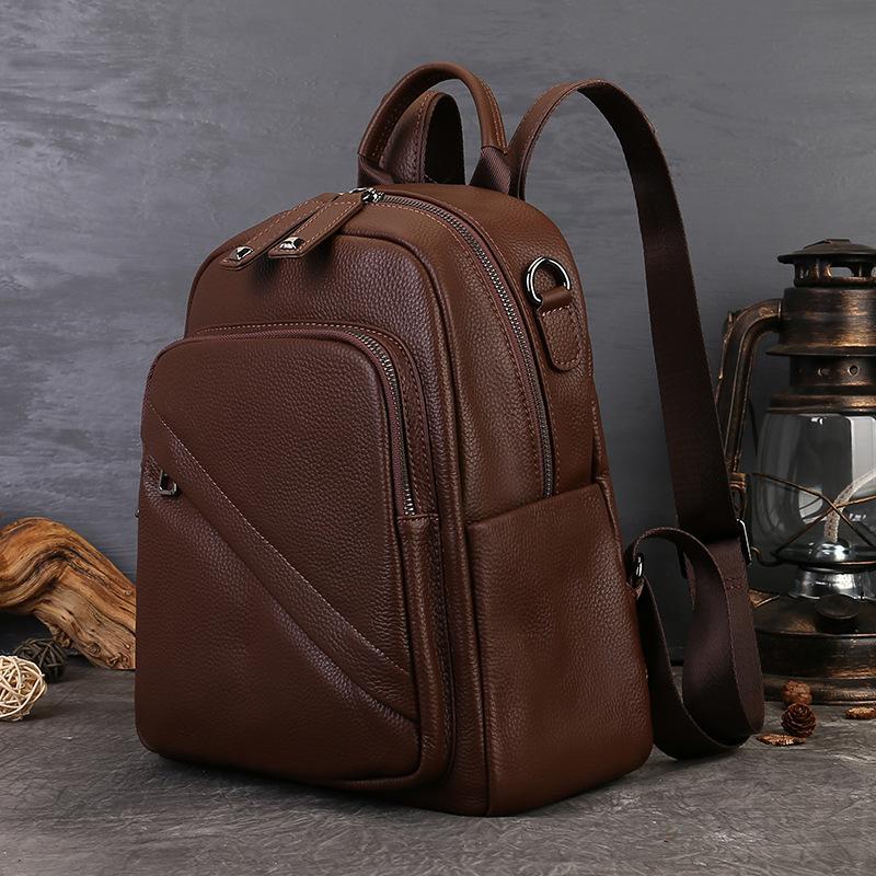 

Johnature Unisex Backpack With High-end Texture And Large Capacity Commuting Genuine Leather Backpack кофейный