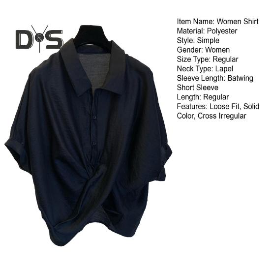 Ženy Léto Košile s klopou Topy Batwing Krátký rukáv Křížový Nepravidelný design Jednoprsé Topy Ležérní oblečení Streetwear