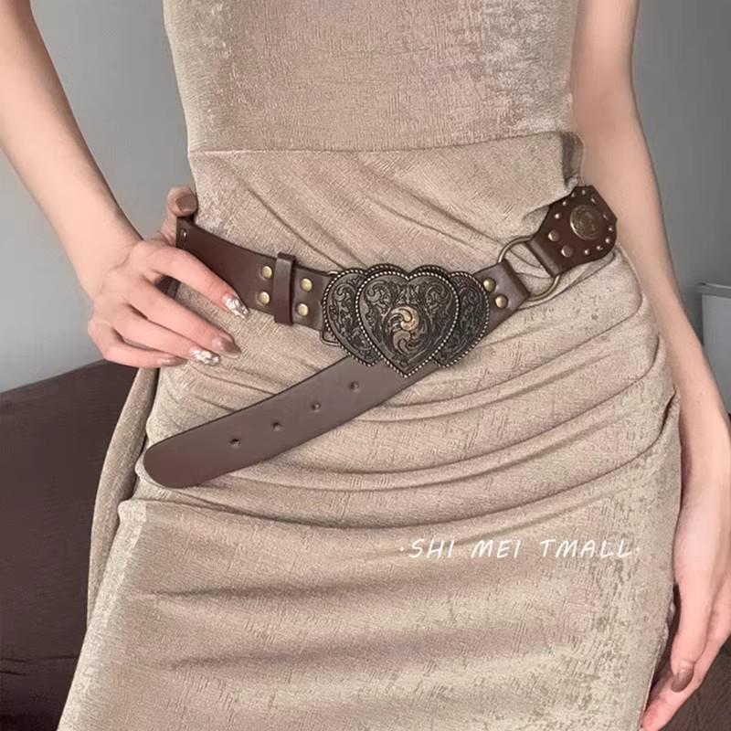 Women's 2025 High-End Leather Belt with Rivets - Trendy Wasteland Style for Skirts & Jeans