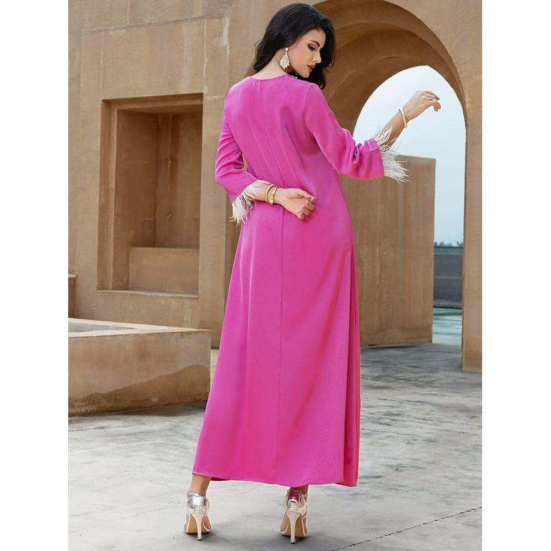 Middle East Satin Bead Stitching Feather Robe Dress Nail Bead Spliced Feather Dres