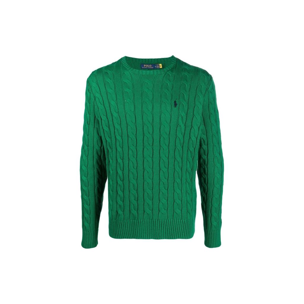 Polo Ralph Lauren Ss22 Solid Color Logo Embroidered Cable Knit Sweater Men Sweater Green 710775885-042