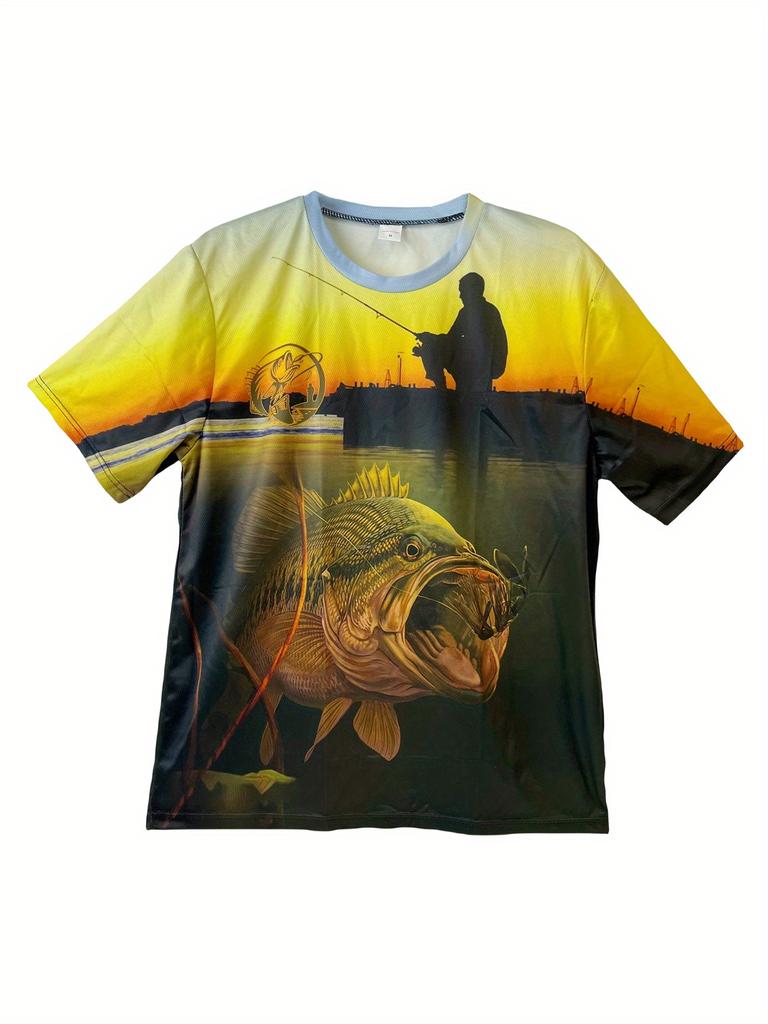 Ανδρικό μπλουζάκι με μοτίβο ψαρέματος Μπλουζάκι 3D εκτύπωσης με κοντό μανίκι Casual μπλουζάκι με στρογγυλή λαιμόκοψη Harajuku Ανδρικά μπλουζάκια μεγάλου μεγέθους