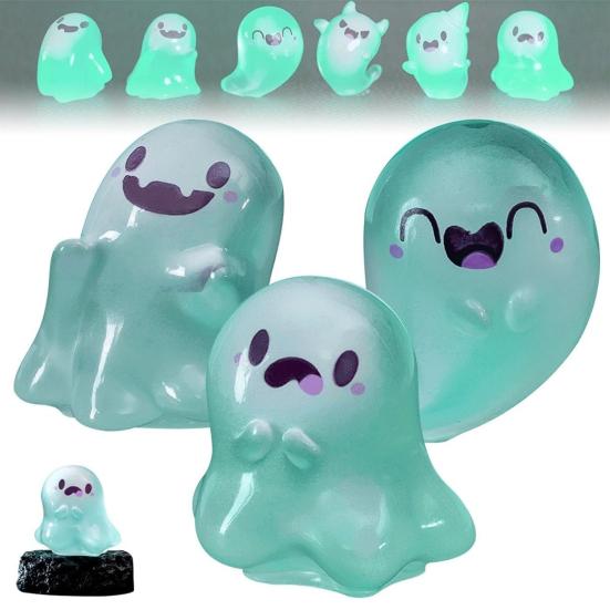 Halloween Mini Ghost Figures with Box Miniature Glow-in-The-Dark Ghost Figurine Luminous Tiny Ghost Toy for Home Party Decor
